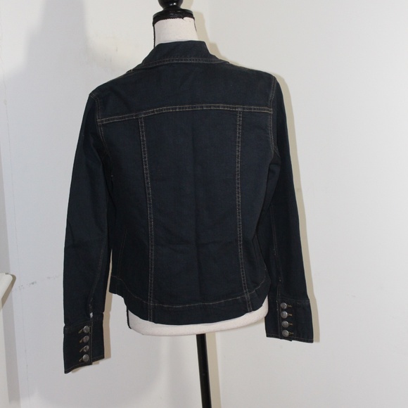 Chico's Platinum, dark denim jean  jacket   size   medium 8 - Picture 3 of 10